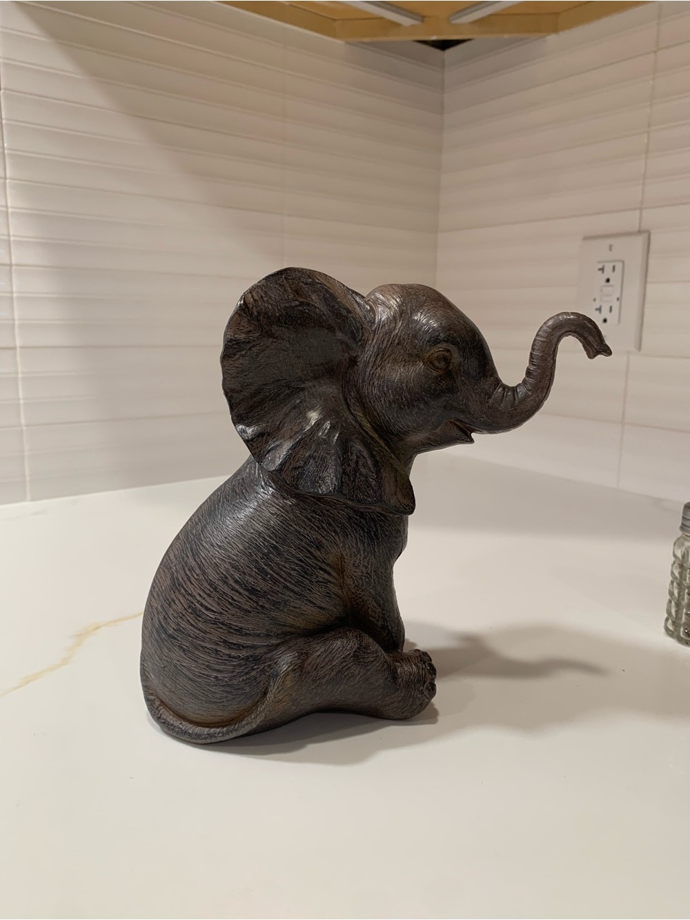 Decorative Sitting Elephant Figurine in Dark Gray